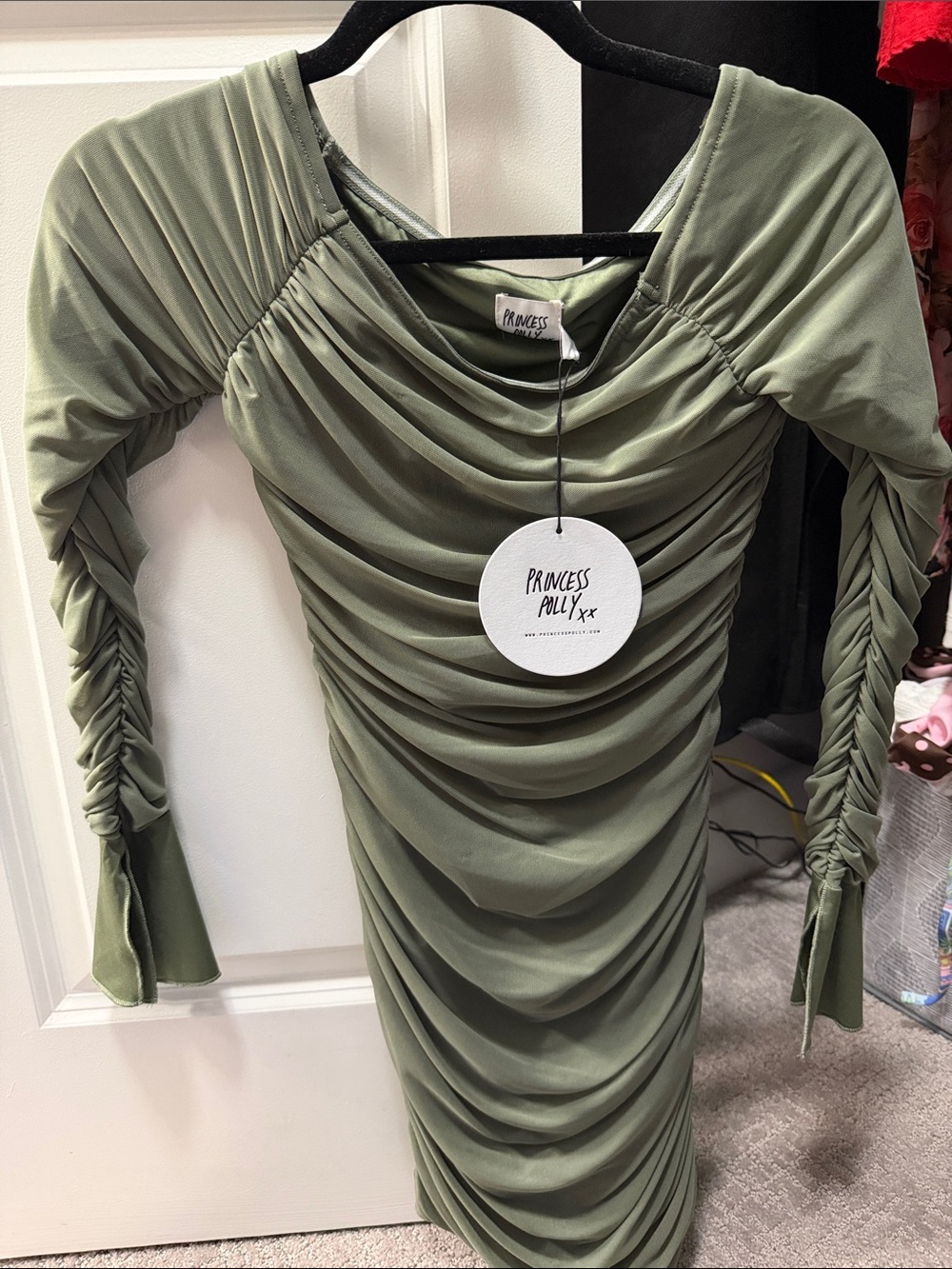 Princess Polly Sage Green Ruched Midi Dress